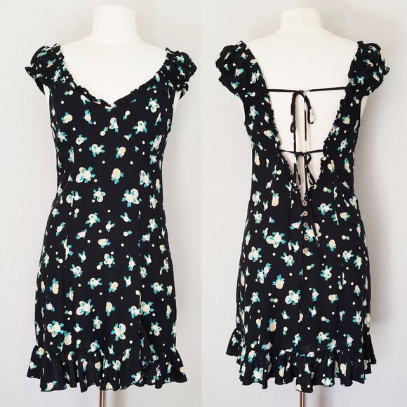 Free People Like A Lady Floral Printed Mini Dress S Black Bustier Open Back $108 - Picture 13 of 15